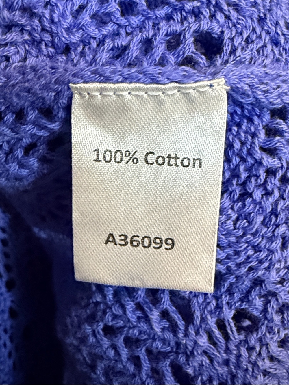 Blue/Purple 100% Cotton Crochet Knit Cardigan Sweater, Size Medium - Picture 3 of 4